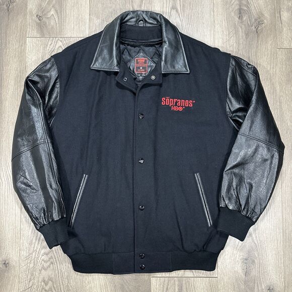 Vintage HBO The Sopranos Varsity Bomber Jacket Leather & Wool W/ Liner Medium